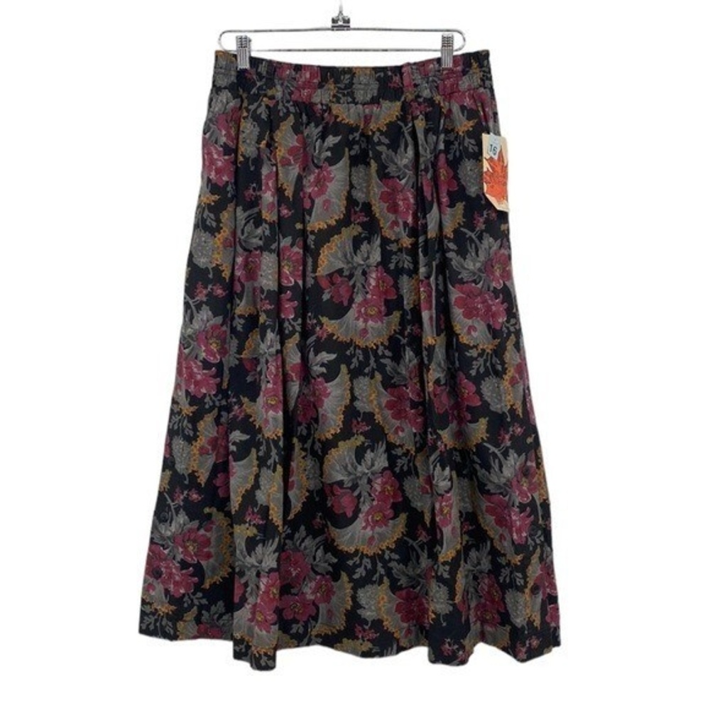 Vintage Gotcha Covered Skirt Womens 16 Black Gray Floral Maxi‎ A Line 90s Grunge